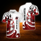 Custom Flame Bowling Polo Shirt For Men Blue And White, Custom Flame Bowling Shirt For Team