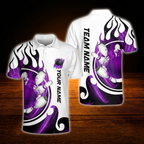 Custom Flame Bowling Polo Shirt For Men Blue And White, Custom Flame Bowling Shirt For Team