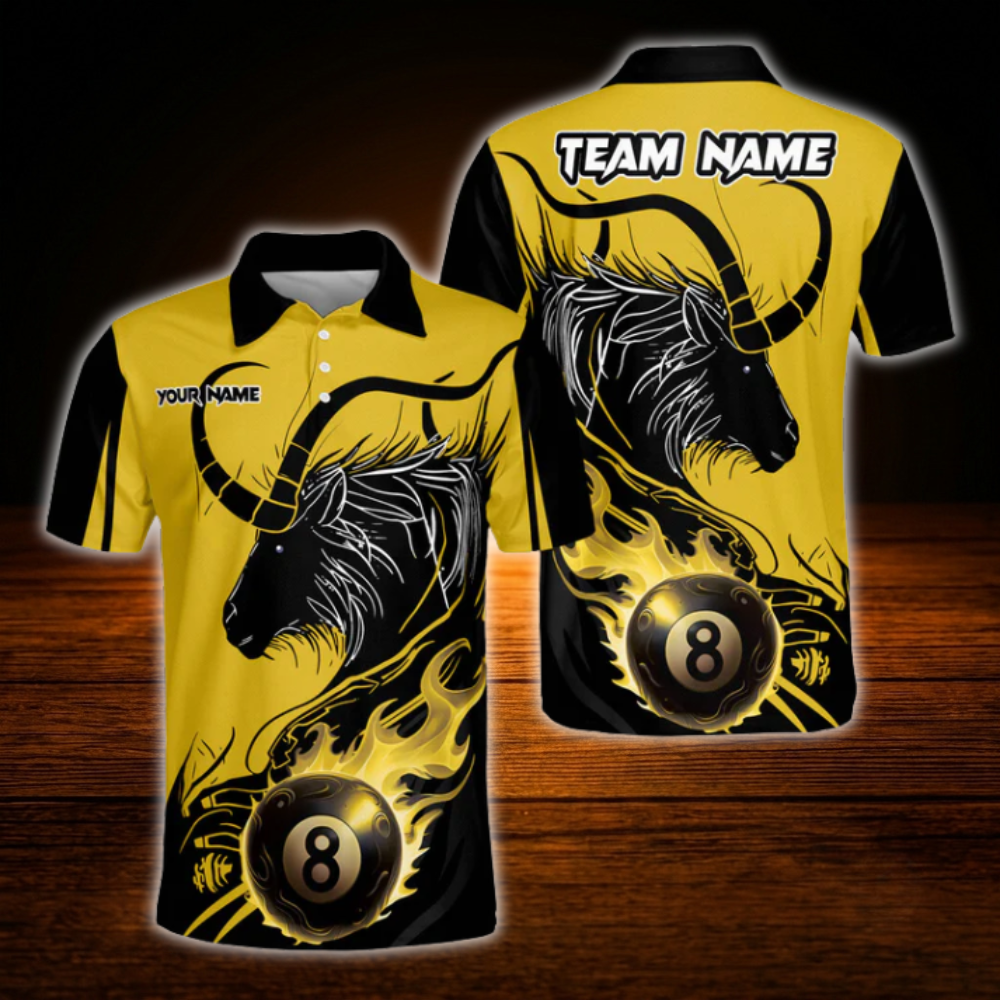 Custom Goat Men's Yellow Black Billiard Polo Shirt, Custom Goat Billiard Team Shirts