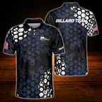 Custom 8 Ball Men's Hexagon Blue Navy Billiard Polo Shirt, Custom 8 Ball Pool Team Shirt