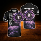 Custom 8 Ball Purple Lightning Billiard Men Polo Shirt, Custom 8 Ball Pool Team Shirt