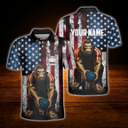Custom Bigfoot American Flag Bowling Polo Shirts Mens, Custom Bigfoot Bowling Team Shirts