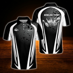 Custom Team Blue And White Mens Bowling Polo Shirts, Custom Team Bowling Shirts