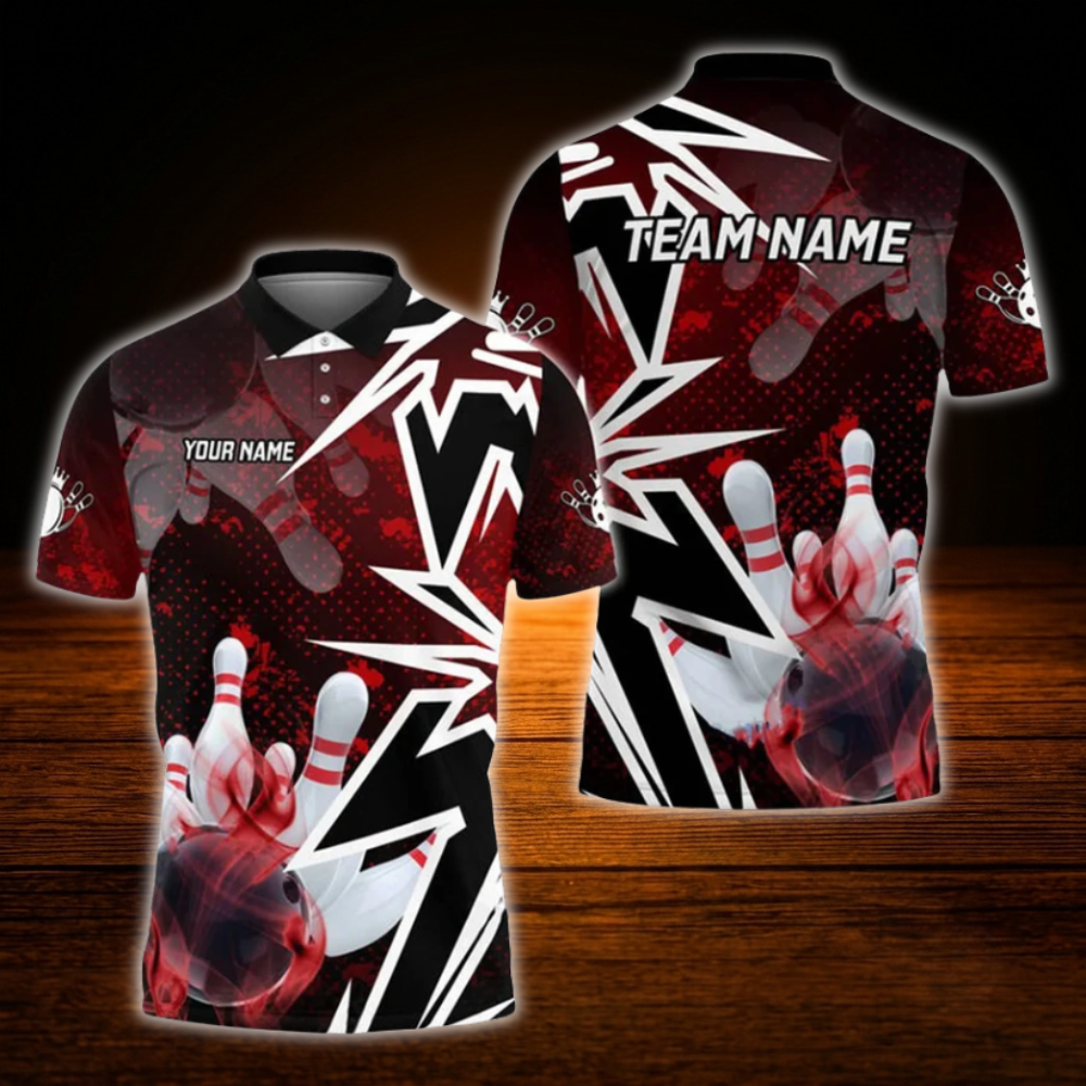 Custom Team Blue Mens Bowling Polo Shirts, Custom Bowling Shirts