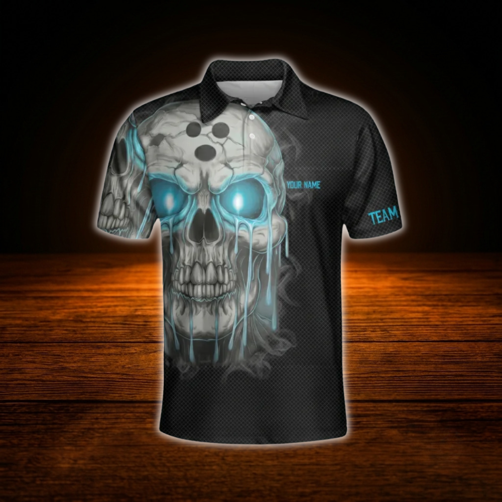 Custom Skull Shut Up And Bowl Mens Bowling Polo Shirts, Custom Skull Bowling Shirts
