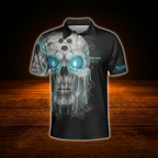 Custom Skull Shut Up And Bowl Mens Bowling Polo Shirts, Custom Skull Bowling Shirts
