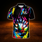 Custom Graffiti Splash Paint Mens Bowling Polo Shirts, Custom Graffiti Bowling Team Shirts