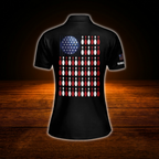 Custom American Flag Bowling Polo Shirts For Women, Custom Patriotic Bowling Shirts Ladies