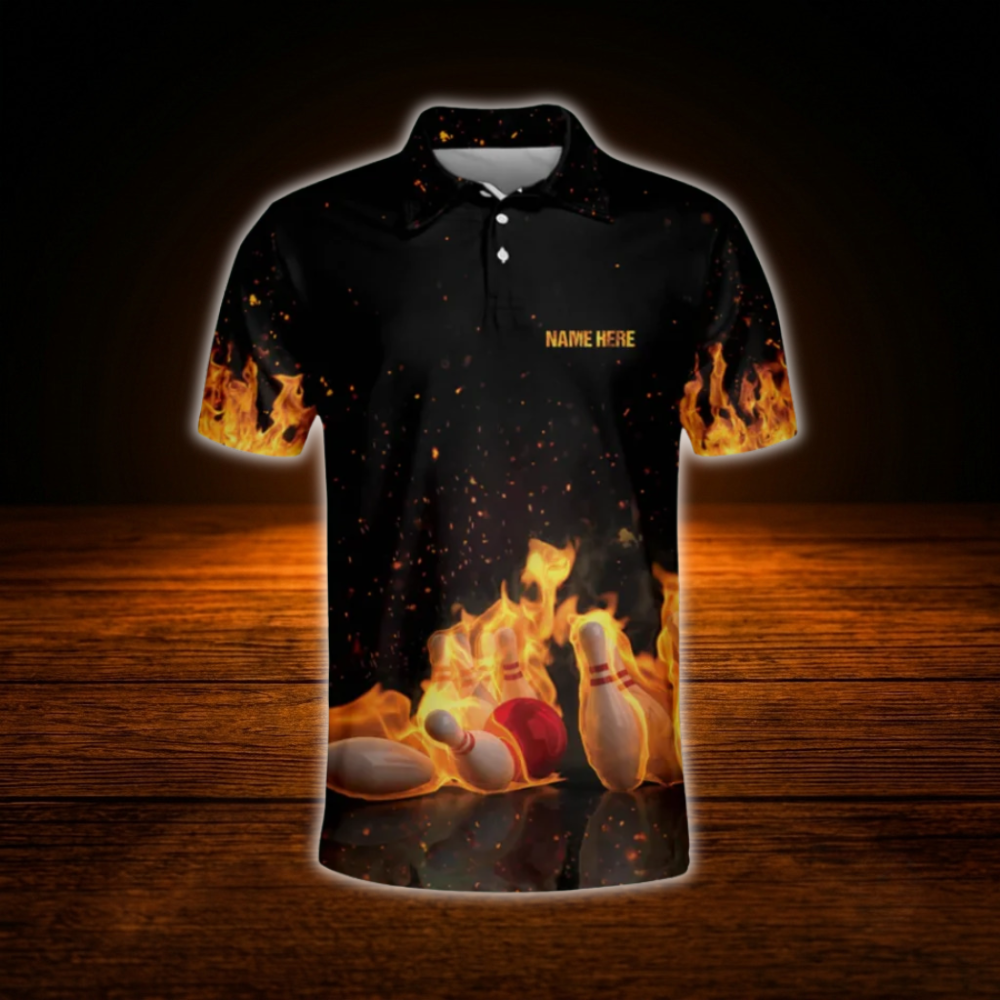 Custom My Balls Are On Fire Bowling Polo Shirts Mens, Custom Funny Flame Bowling Shirts