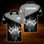 Custom Team Thunder Red Black Bowling Polo Shirts Men, Custom Bowling Team Shirts
