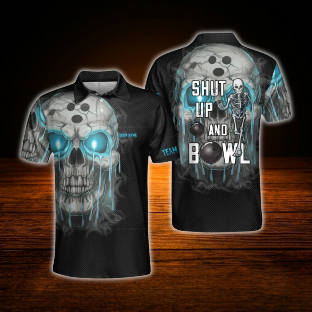 Custom Skull Shut Up And Bowl Mens Bowling Polo Shirts, Custom Skull Bowling Shirts