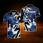 Custom Team Blue Mens Bowling Polo Shirts, Custom Bowling Shirts