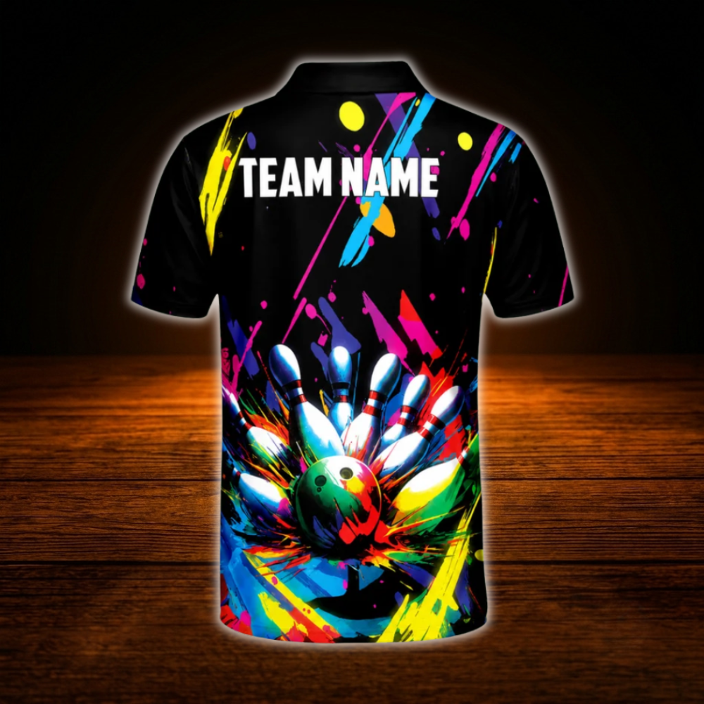 Custom Graffiti Splash Paint Mens Bowling Polo Shirts, Custom Graffiti Bowling Team Shirts