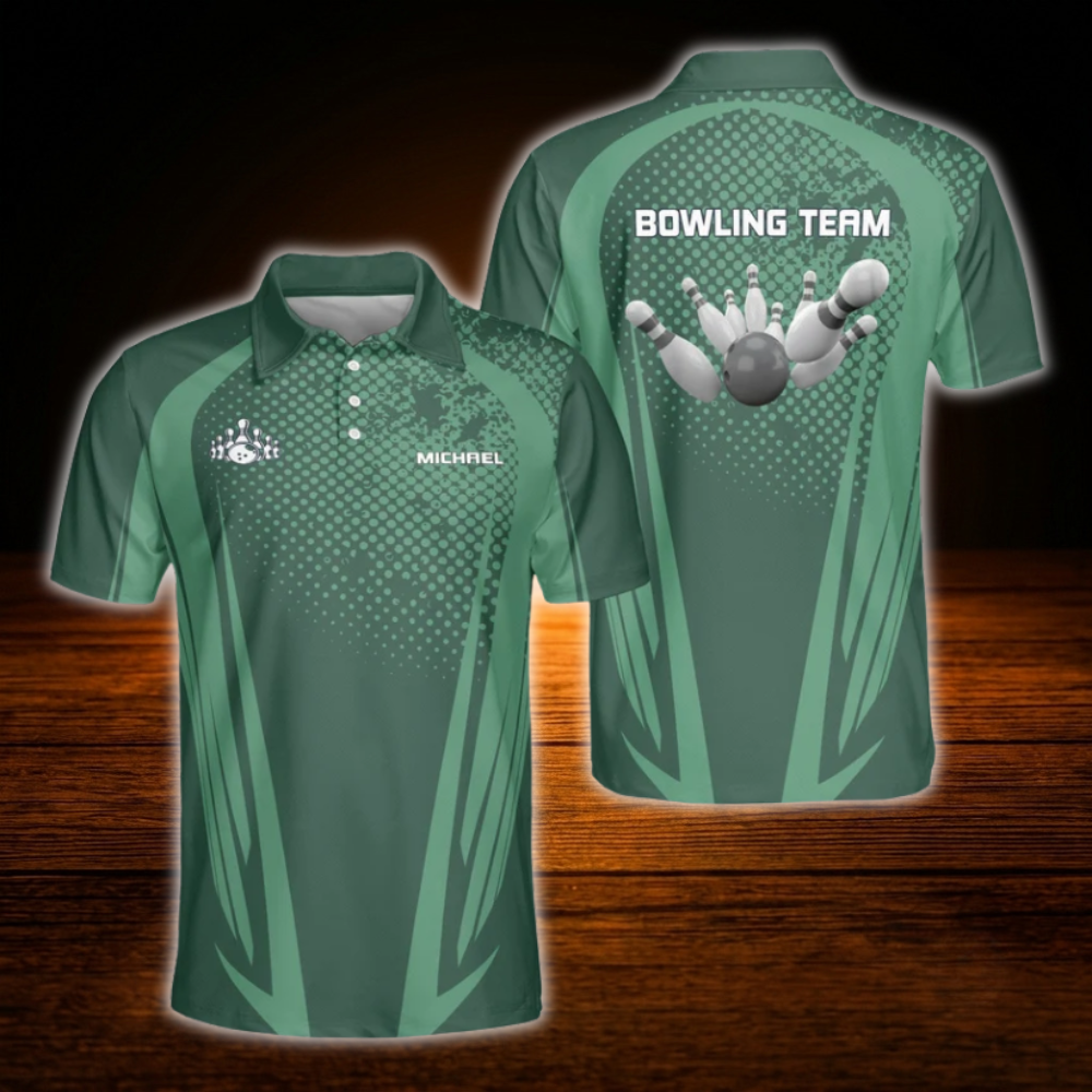 Custom Team Blue And White Mens Bowling Polo Shirts, Custom Team Bowling Shirts