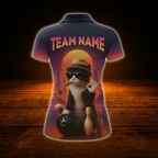 Custom Cat Funny Bowling Polo Shirts For Women, Custom Cat Bowling Team Shirts For Ladies