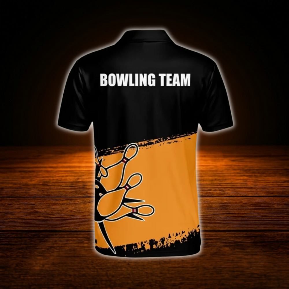Custom Team Black And Orange Bowling Polo Shirts For Mens, Custom Team Bowling Shirts