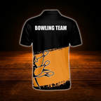 Custom Team Black And Orange Bowling Polo Shirts For Mens, Custom Team Bowling Shirts