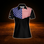 Custom American Flag Bowling Polo Shirts For Women, Custom Patriotic Bowling Shirts Ladies