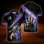 Custom Team Purple And Black Bowling Shirts For Men, Custom Bowling Team Shirts