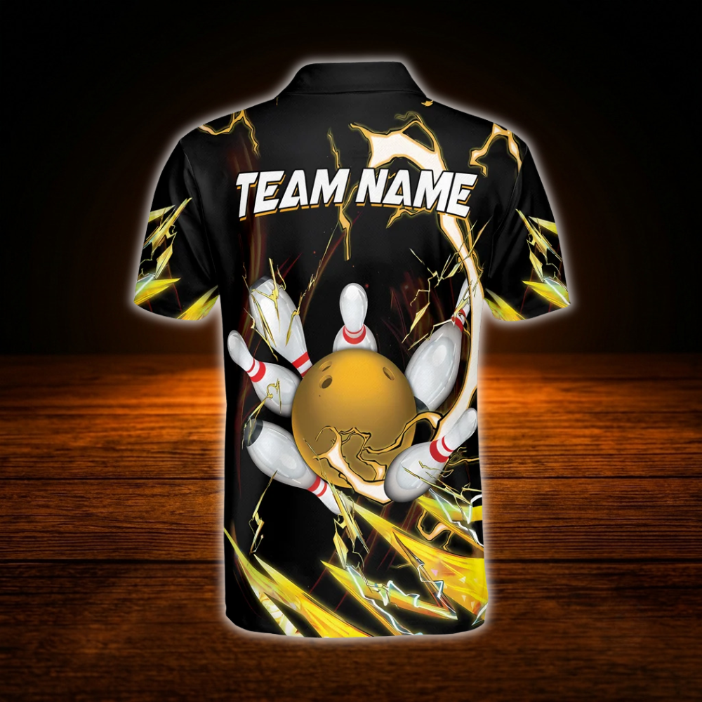 Yellow Thunder Custom Bowling Mens Polo Shirts, Custom Thunder Bowling Team Shirts