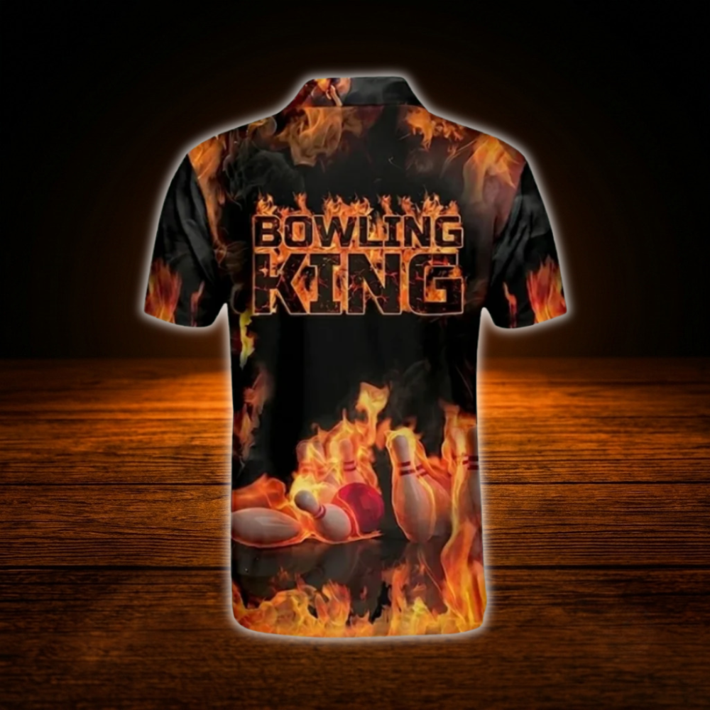 Custom Flame Bowling King Bowling Polo Shirts For Men, Custom Flame Bowling Team Shirts