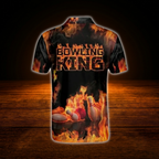 Custom Flame Bowling King Bowling Polo Shirts For Men, Custom Flame Bowling Team Shirts