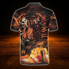 Custom Tiger Flame Bowling Polo Shirts Mens, Custom Tiger Team Bowling Shirts