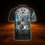 Custom Skull Shut Up And Bowl Mens Bowling Polo Shirts, Custom Skull Bowling Shirts