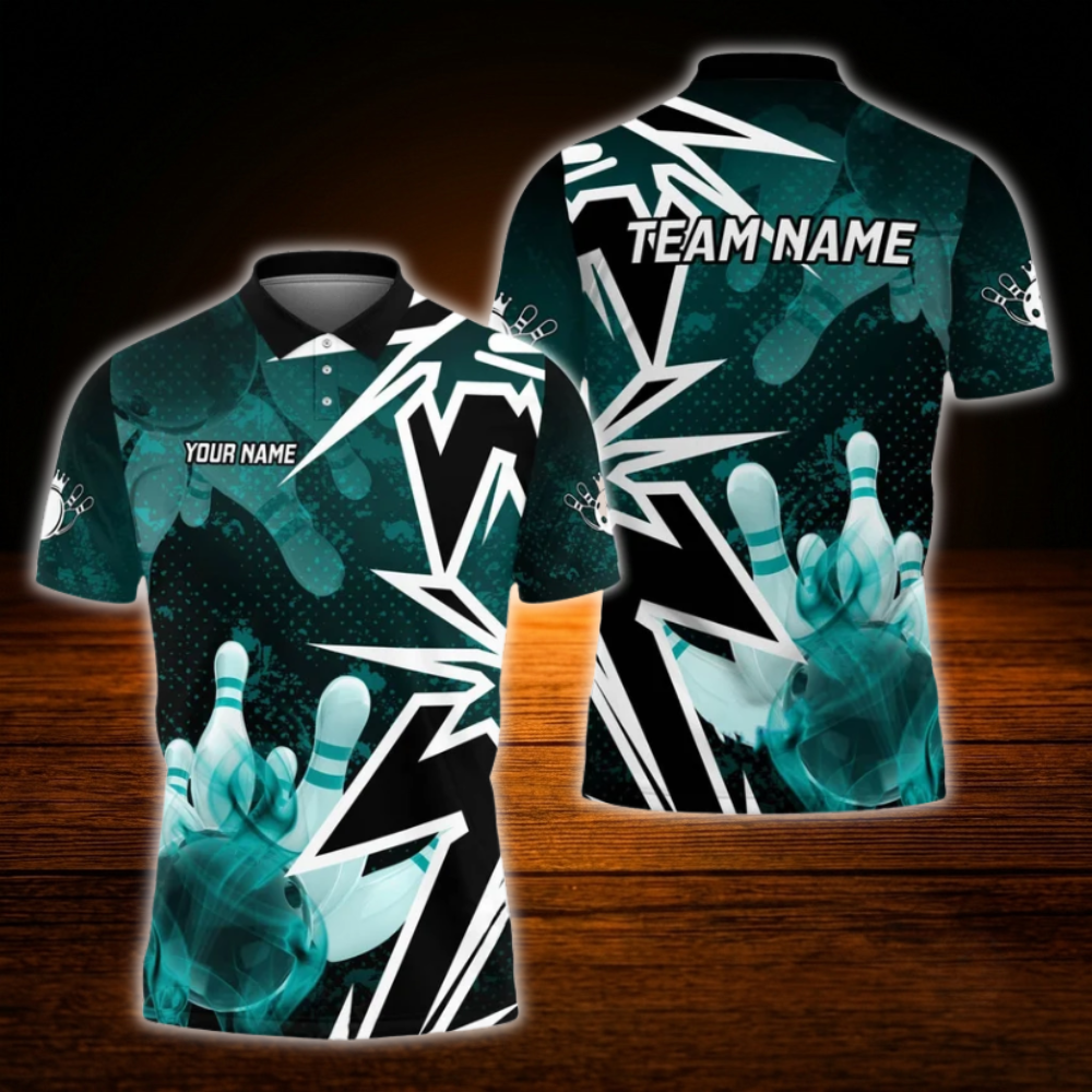 Custom Team Blue Mens Bowling Polo Shirts, Custom Bowling Shirts