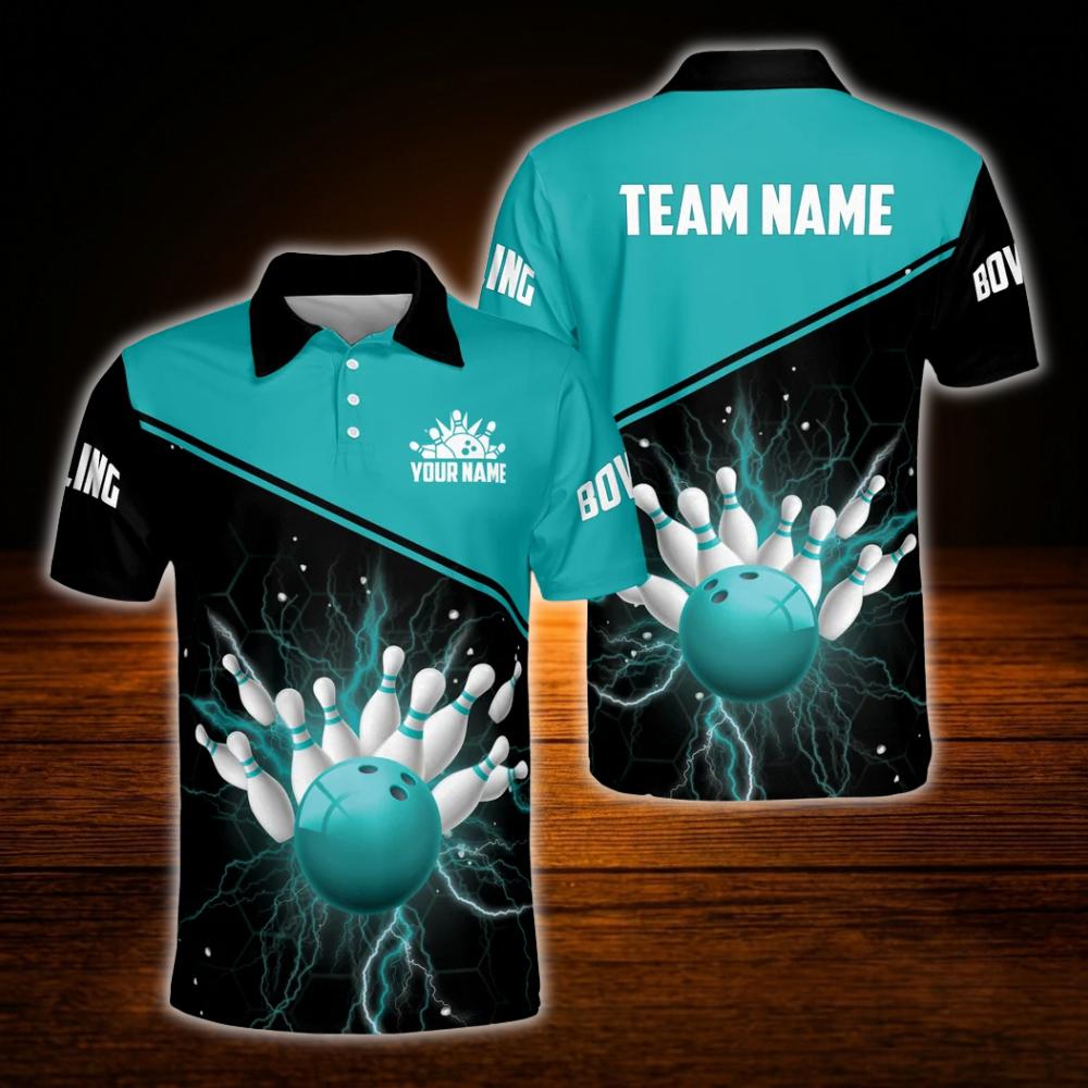 Custom Team Thunder Red Black Bowling Polo Shirts Men, Custom Bowling Team Shirts