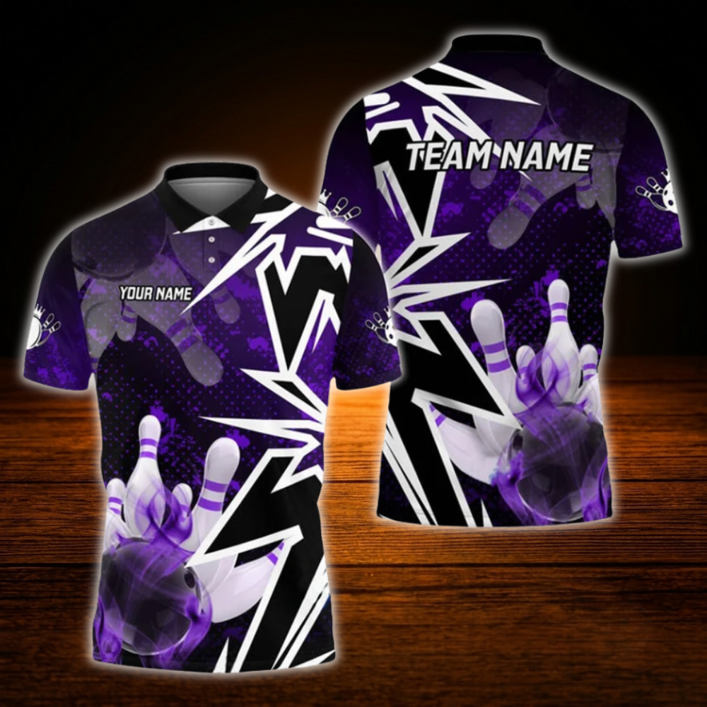 Custom Team Blue Mens Bowling Polo Shirts, Custom Bowling Shirts