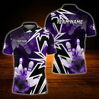 Custom Team Blue Mens Bowling Polo Shirts, Custom Bowling Shirts
