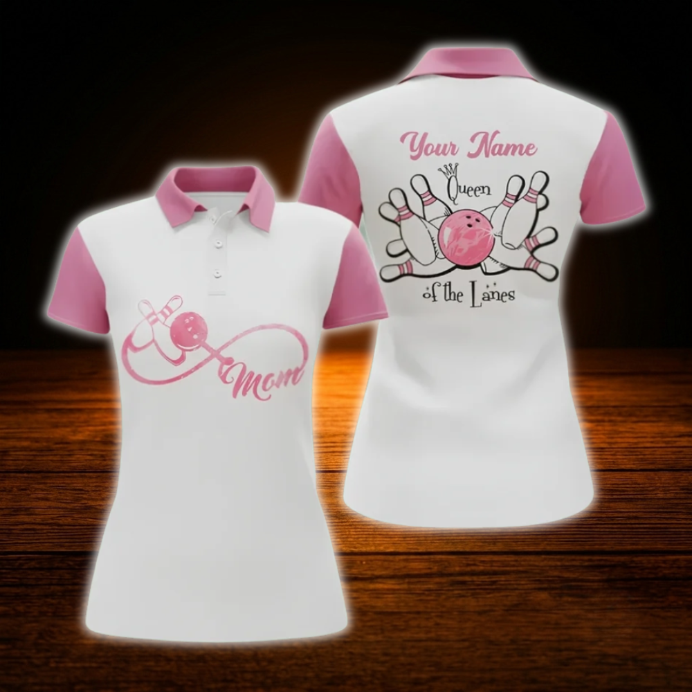 Queen Of The Lanes Custom Mom Bowling Polo Shirts For Women, Custom Mom Bowling Shirts