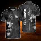 Custom Wolf Mens Black Bowling Polo Shirts, Custom Wolf Bowling Team Shirts