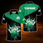 Custom Team Thunder Red Black Bowling Polo Shirts Men, Custom Bowling Team Shirts