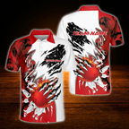 Custom Flame Ball Red White Bowling Polo Shirts Mens, Custom Flame Bowling Team Shirts