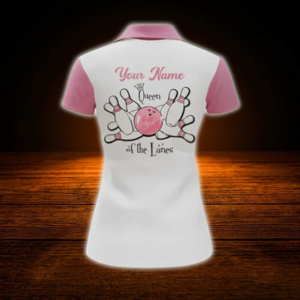 Queen Of The Lanes Custom Mom Bowling Polo Shirts For Women, Custom Mom Bowling Shirts