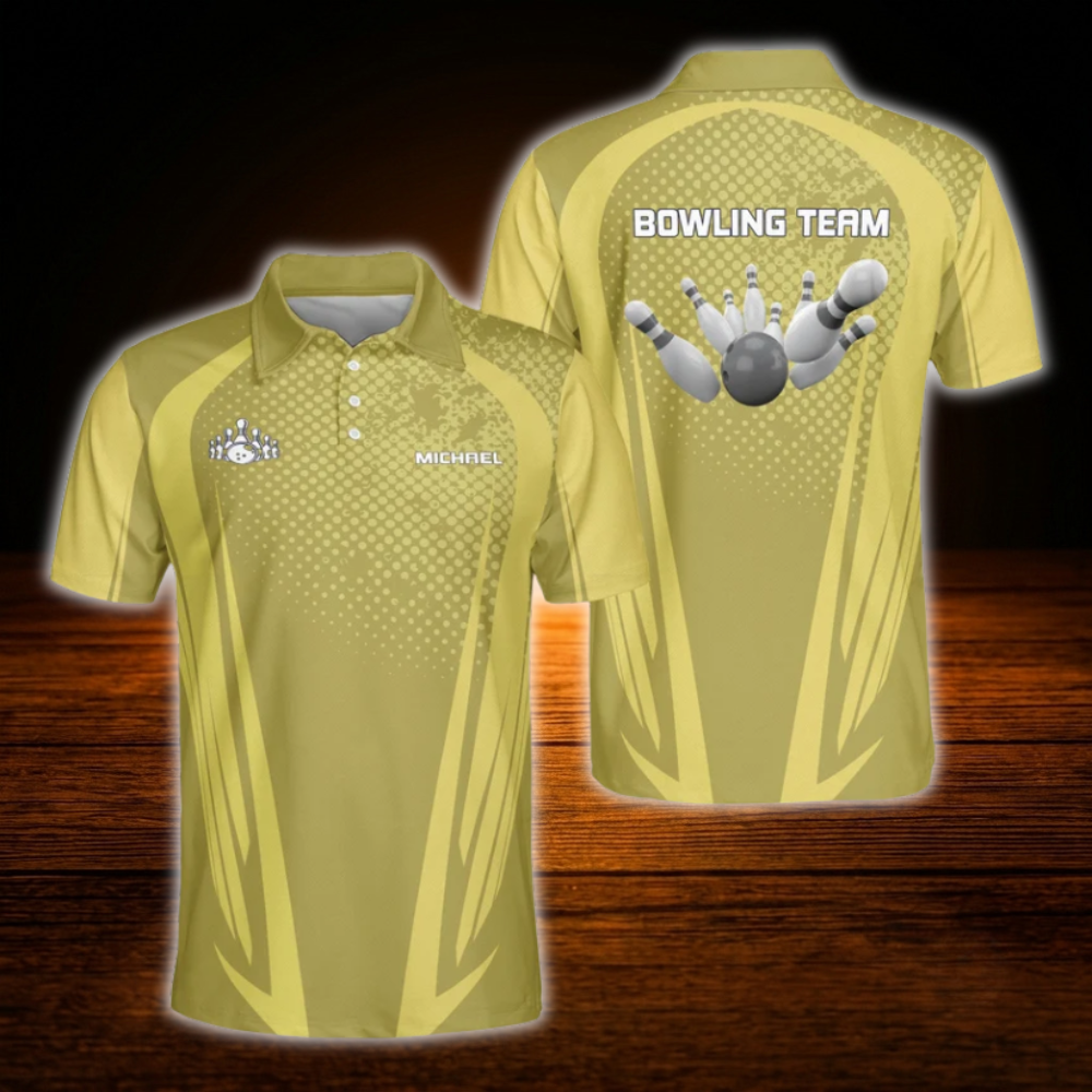 Custom Team Blue And White Mens Bowling Polo Shirts, Custom Team Bowling Shirts