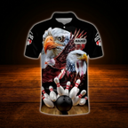 Custom Eagles American Flag Bowling Polo Shirts For Men, Custom Eagles Bowling Team Shirts