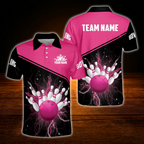 Custom Team Thunder Red Black Bowling Polo Shirts Men, Custom Bowling Team Shirts