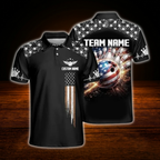 Custom American Flag Ball Polo Bowling Shirts For Men, Custom Patriotic Bowling Shirts Team
