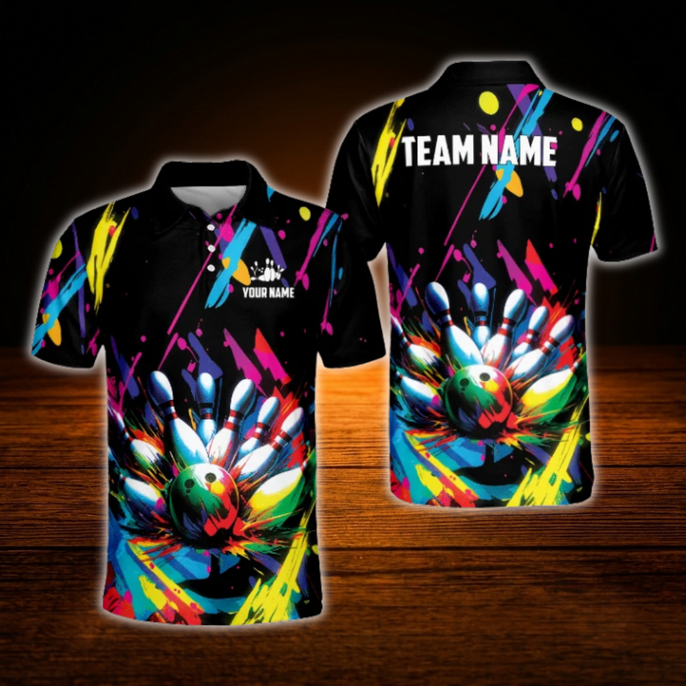 Custom Graffiti Splash Paint Mens Bowling Polo Shirts, Custom Graffiti Bowling Team Shirts