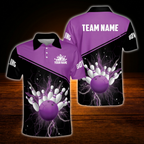 Custom Team Thunder Red Black Bowling Polo Shirts Men, Custom Bowling Team Shirts