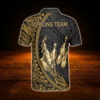 Custom Tribal Black And Gold Bowling Polo Shirts Mens, Custom Tribal Bowling Team Shirts.