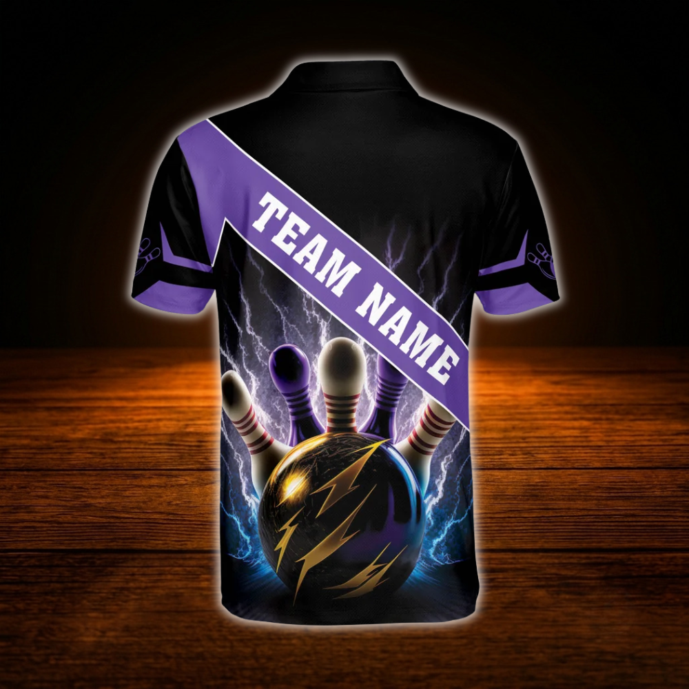 Custom Team Purple And Black Bowling Shirts For Men, Custom Bowling Team Shirts