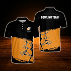 Custom Team Black And Orange Bowling Polo Shirts For Mens, Custom Team Bowling Shirts