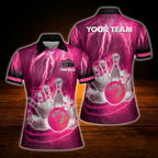 Custom Team Pink Thunder Bowling Polo Shirts For Women, Custom Bowling Team Shirts For Women