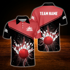 Custom Team Thunder Red Black Bowling Polo Shirts Men, Custom Bowling Team Shirts
