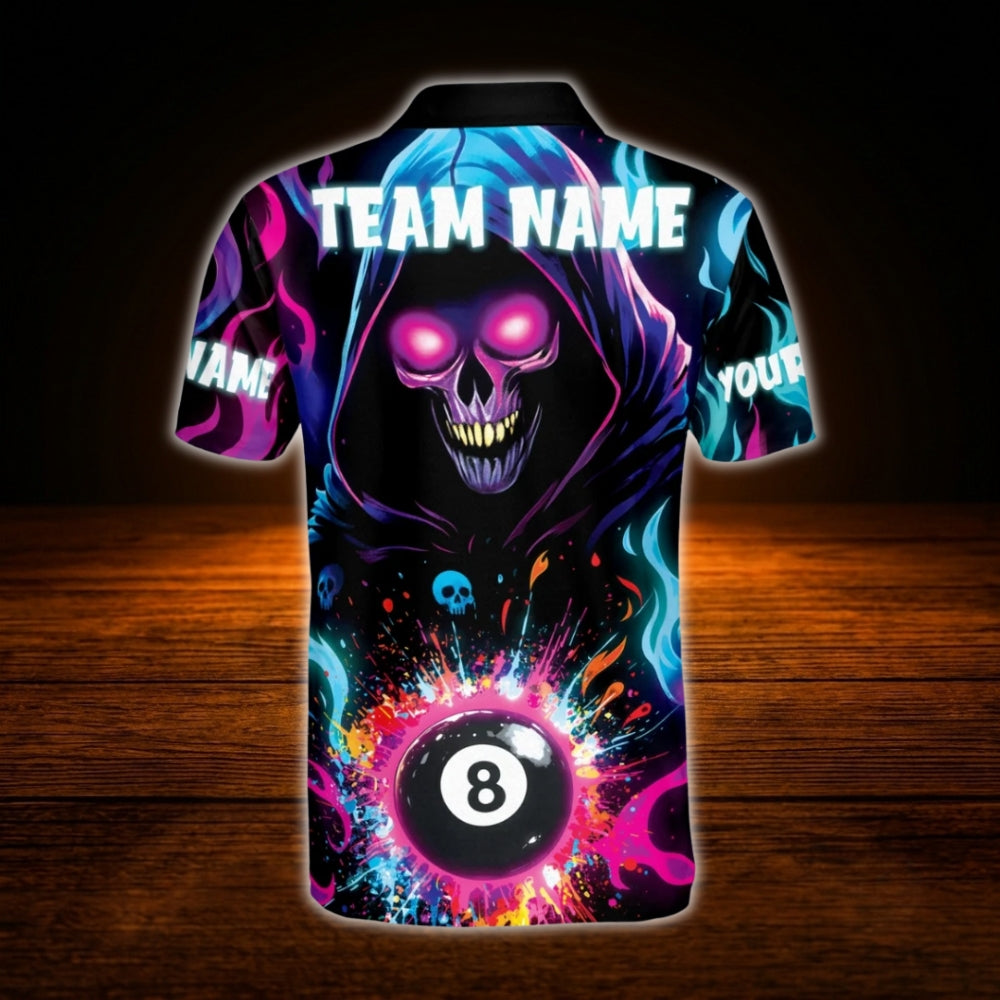 Custom Skeleton Colorful 8 Ball Billiard Polo Shirt For Men, Custom Skull Billiard Shirt Team