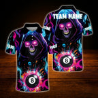 Custom Skeleton Colorful 8 Ball Billiard Polo Shirt For Men, Custom Skull Billiard Shirt Team